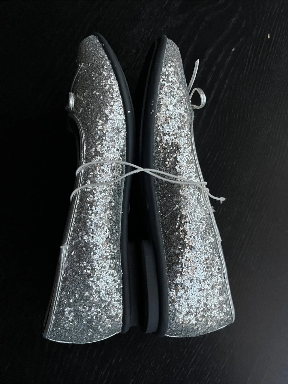 Xhilaration Silver Glitter Ballet Flats Size 4.5 Bow Accent NWT